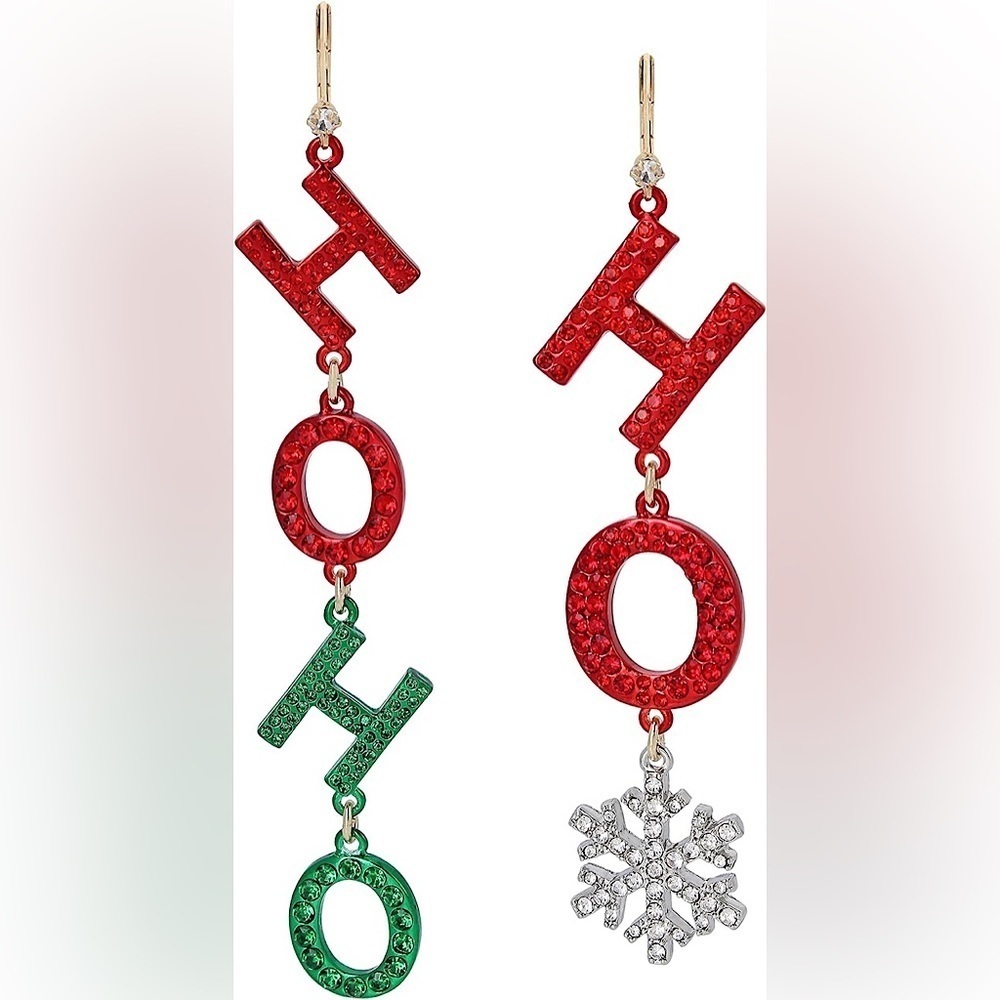 Betsey Johnson Christmas Ho Ho Ho Snowflake Earrings New
